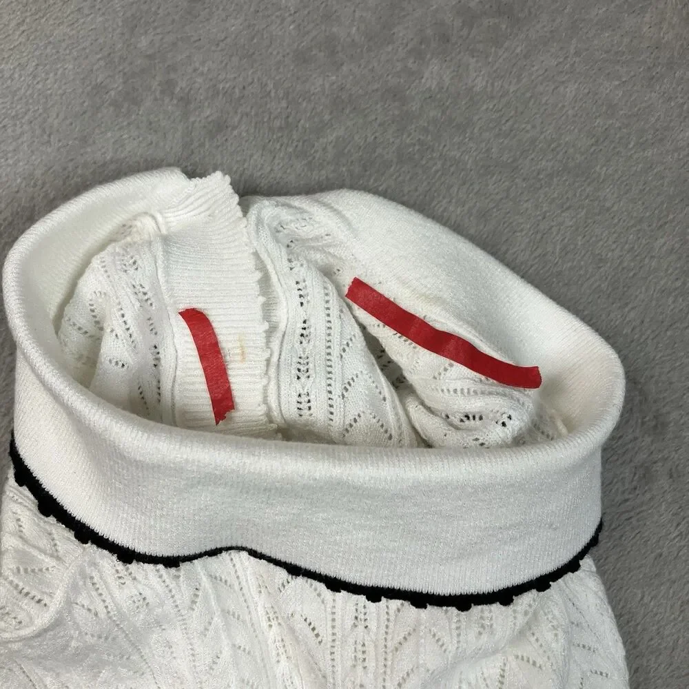 Madewell Cardigan Womens XXS White Ruffle Trim Pointelle Peter Pan Preppy NY455